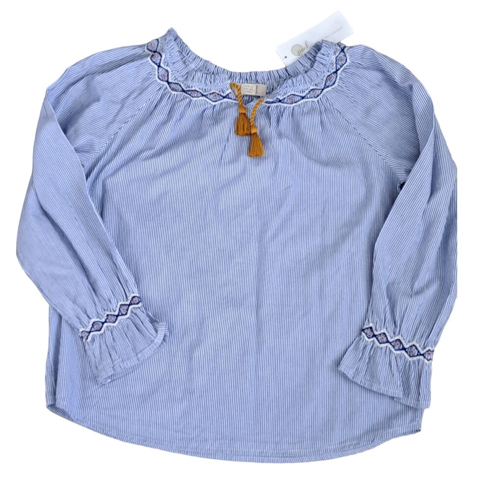 Peek Top Girls 10 Blue White NWT Stripe Embroidered Tassel Cotton